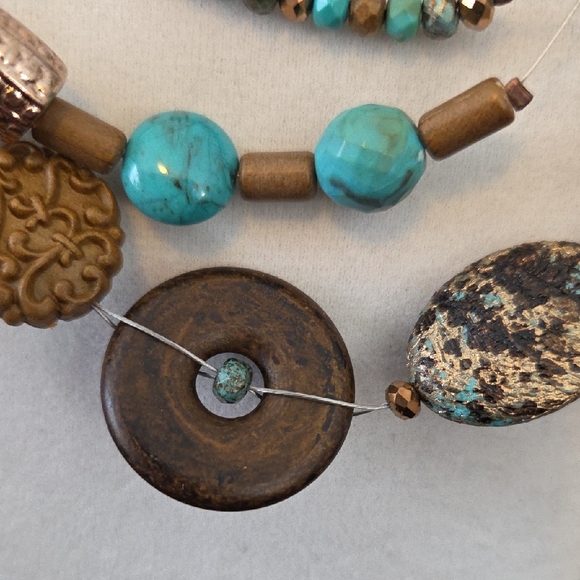 Turquoise and Brown Beaded Necklace - Picture 4 of 6